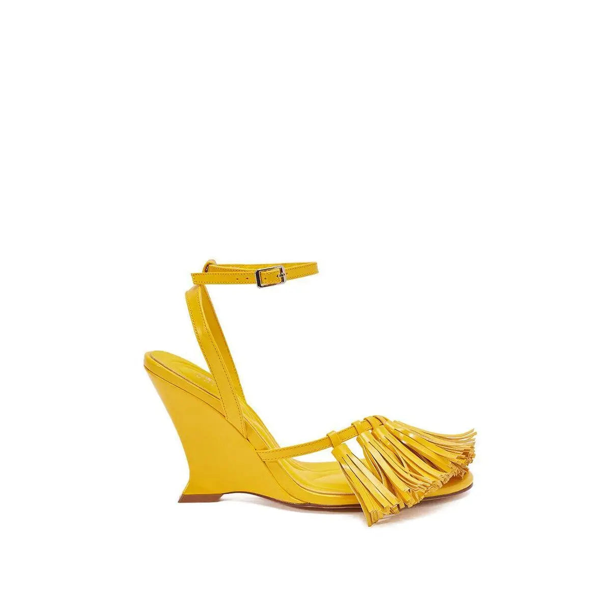 AZALEA WANG PHRIXOS YELLOW WEDGE FRINGE PU SANDAL