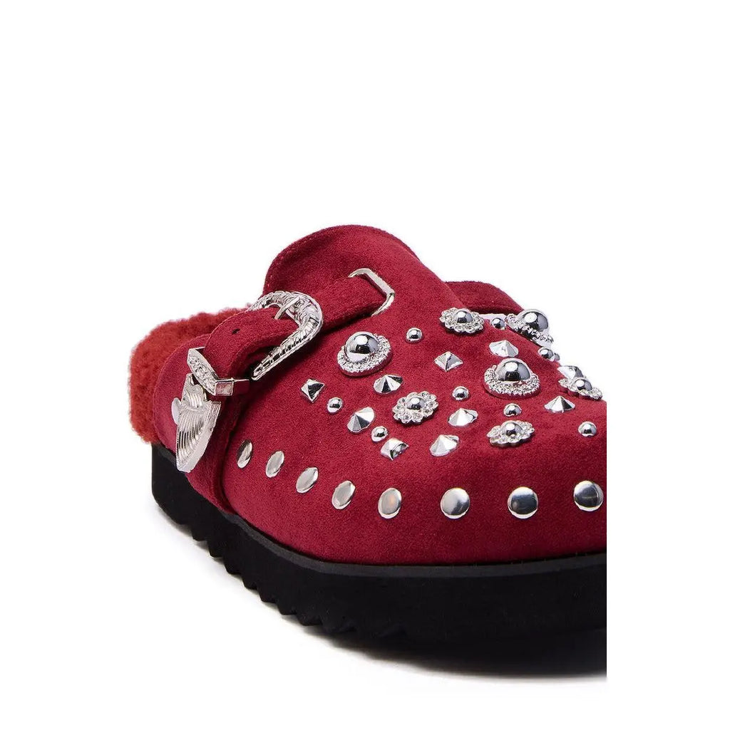 AZALEA WANG CHATTER BURGUNDY FUR SLIP on CLOG