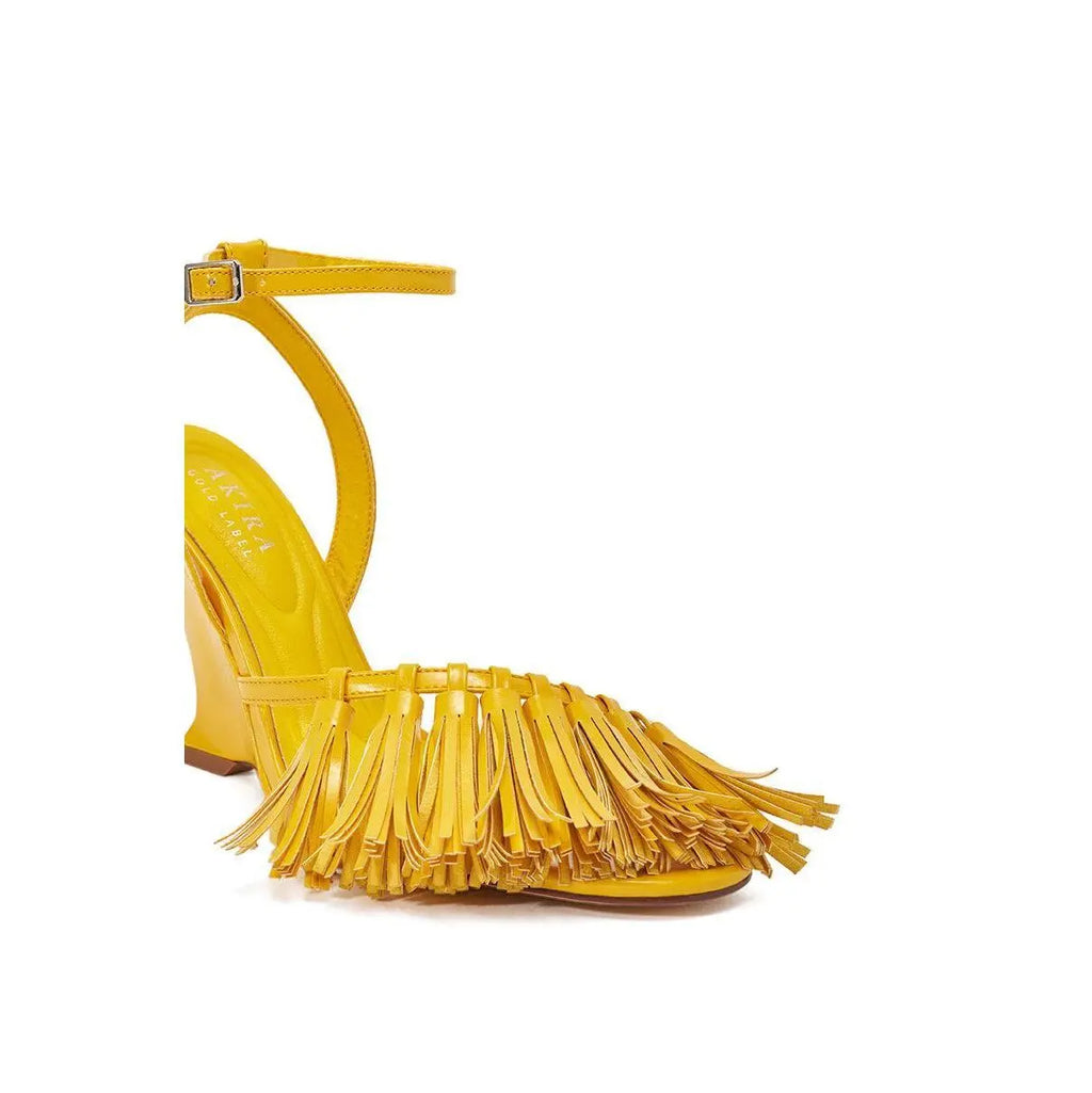 AZALEA WANG PHRIXOS YELLOW WEDGE FRINGE PU SANDAL
