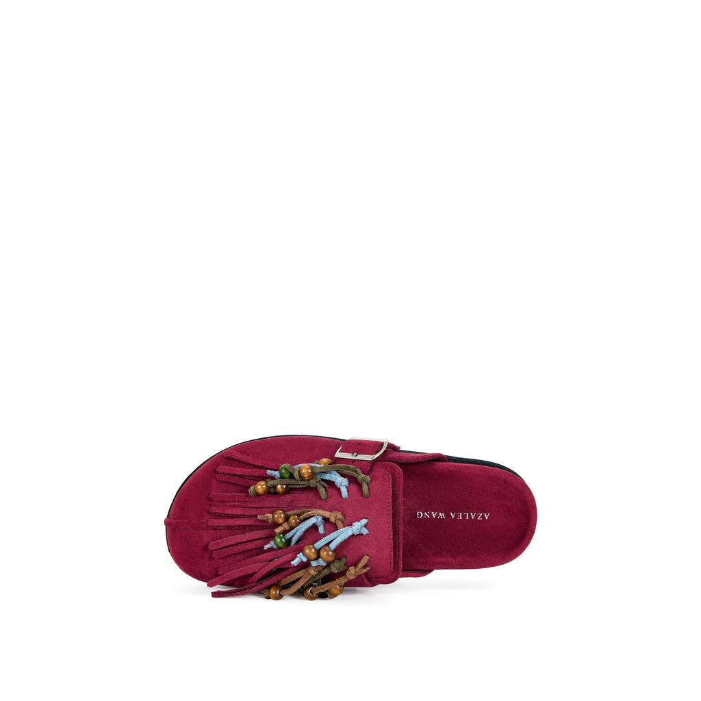 ABEILLE-BURGUNDY TASSEL FLAT MULE
