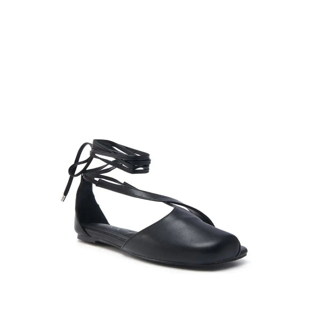 AKIRA AULORA BLACK FLAT SANDAL with PEEP TOE