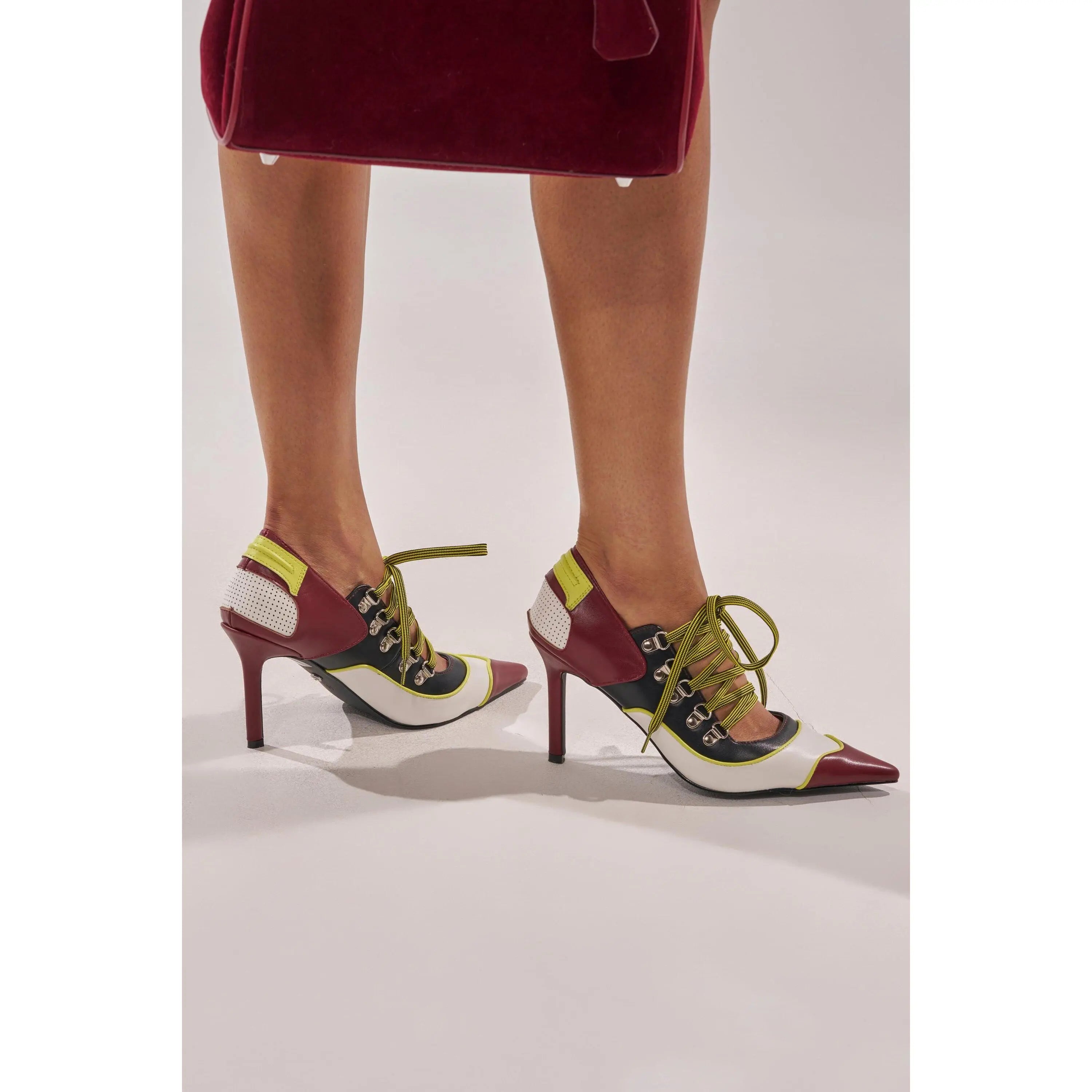 AZALEA WANG BLITZ MULTI COLOR LACE up STILETTO PUMP