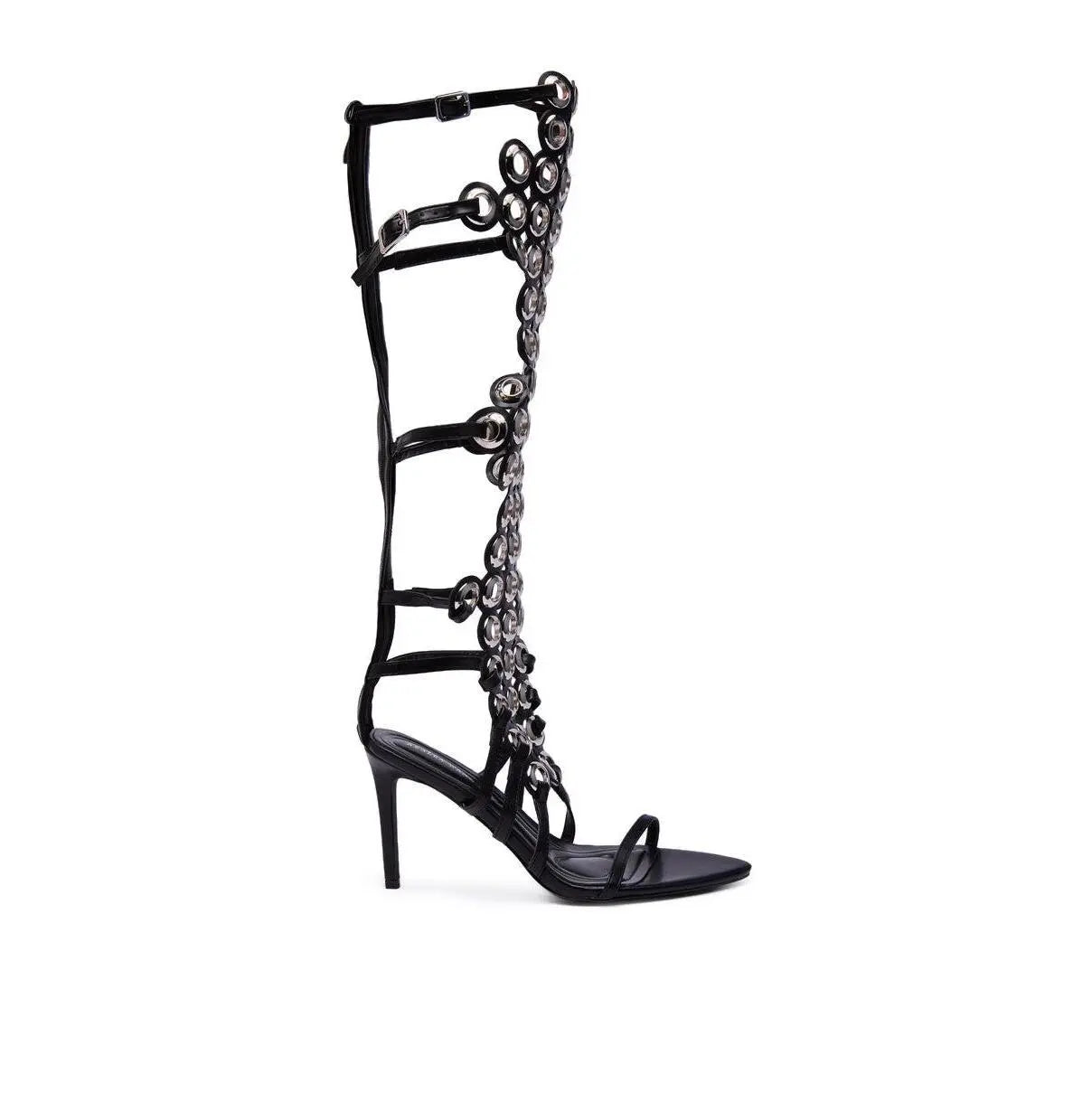 AZALEA WANG ELLINOR BLACK GROMMET DETAIL GLADIATOR SANDAL