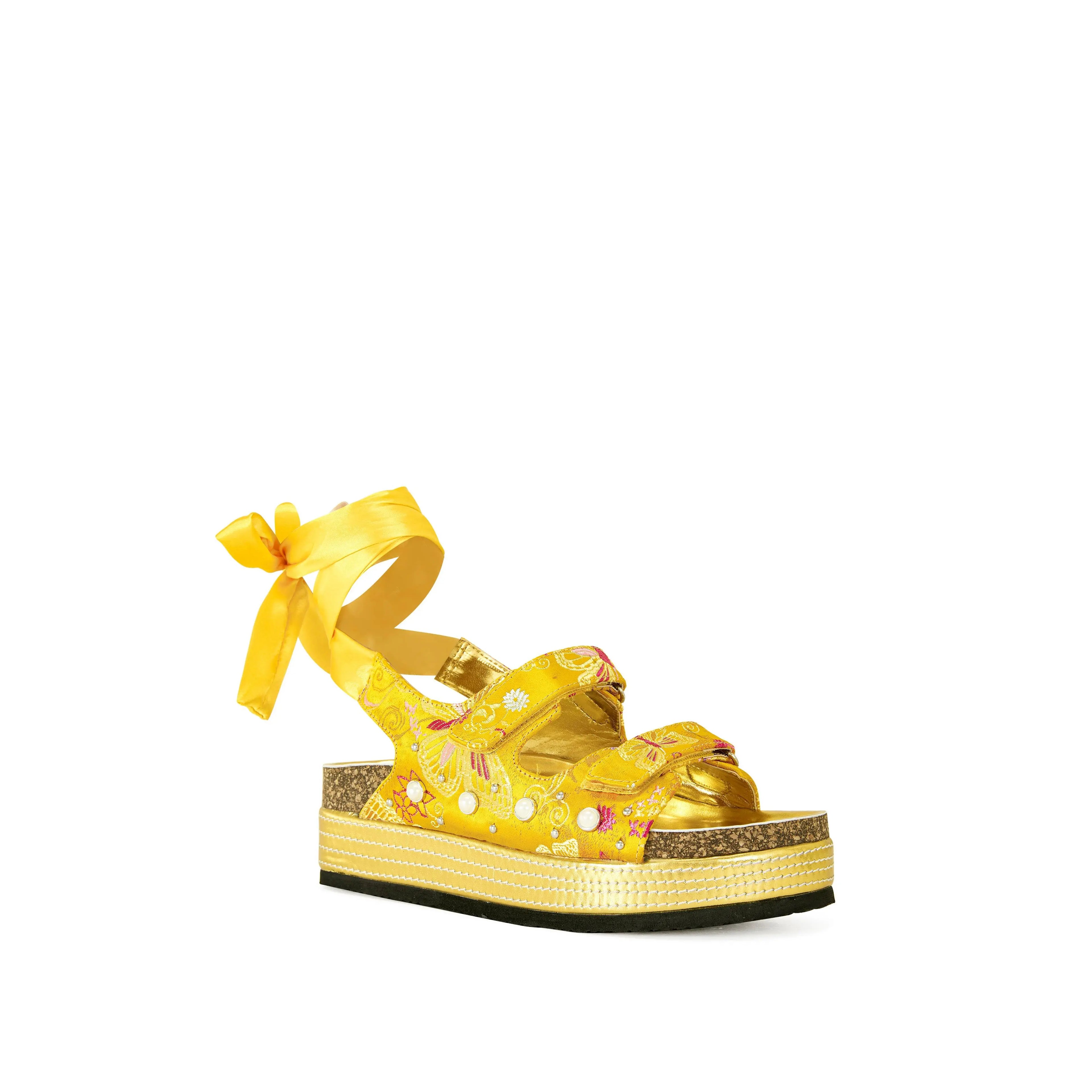 MACKLEY-YELLOW TIE up FLATFORM SANDAL