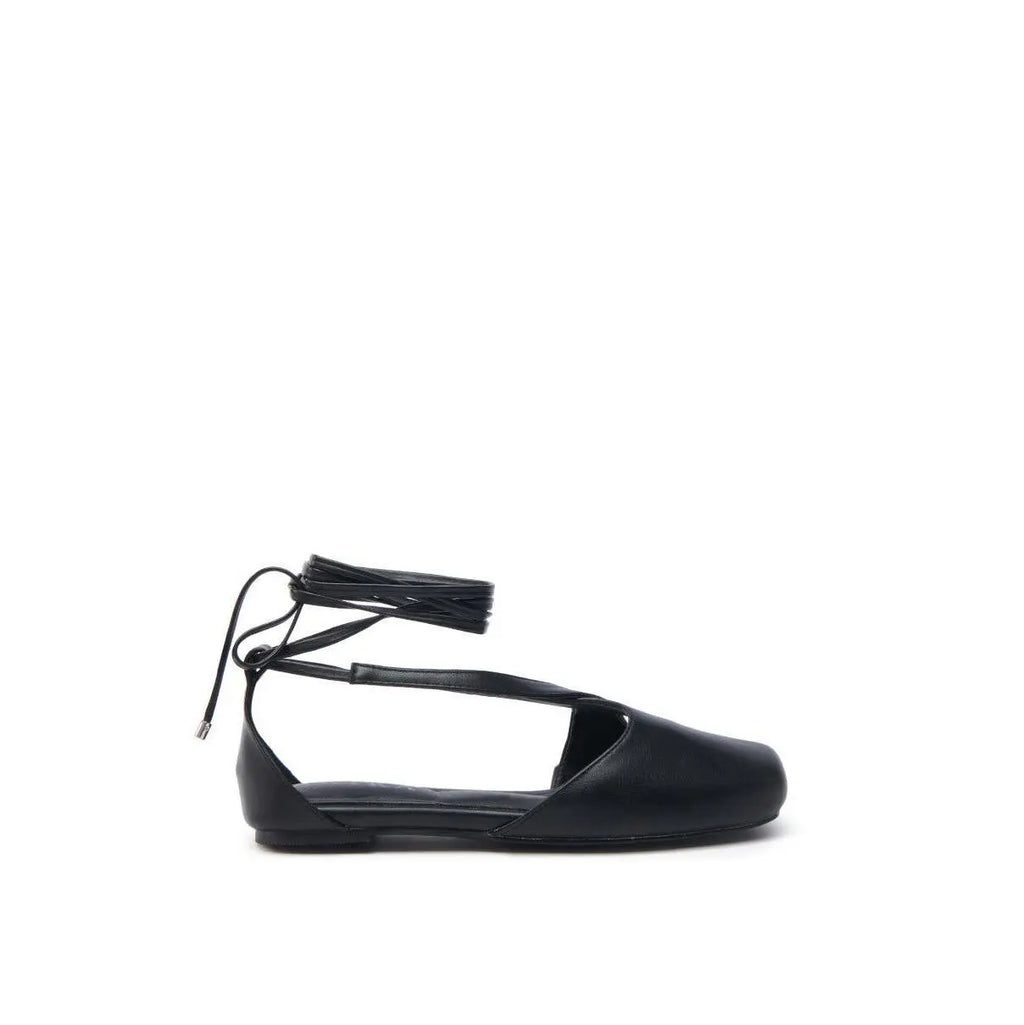 AKIRA AULORA BLACK FLAT SANDAL with PEEP TOE