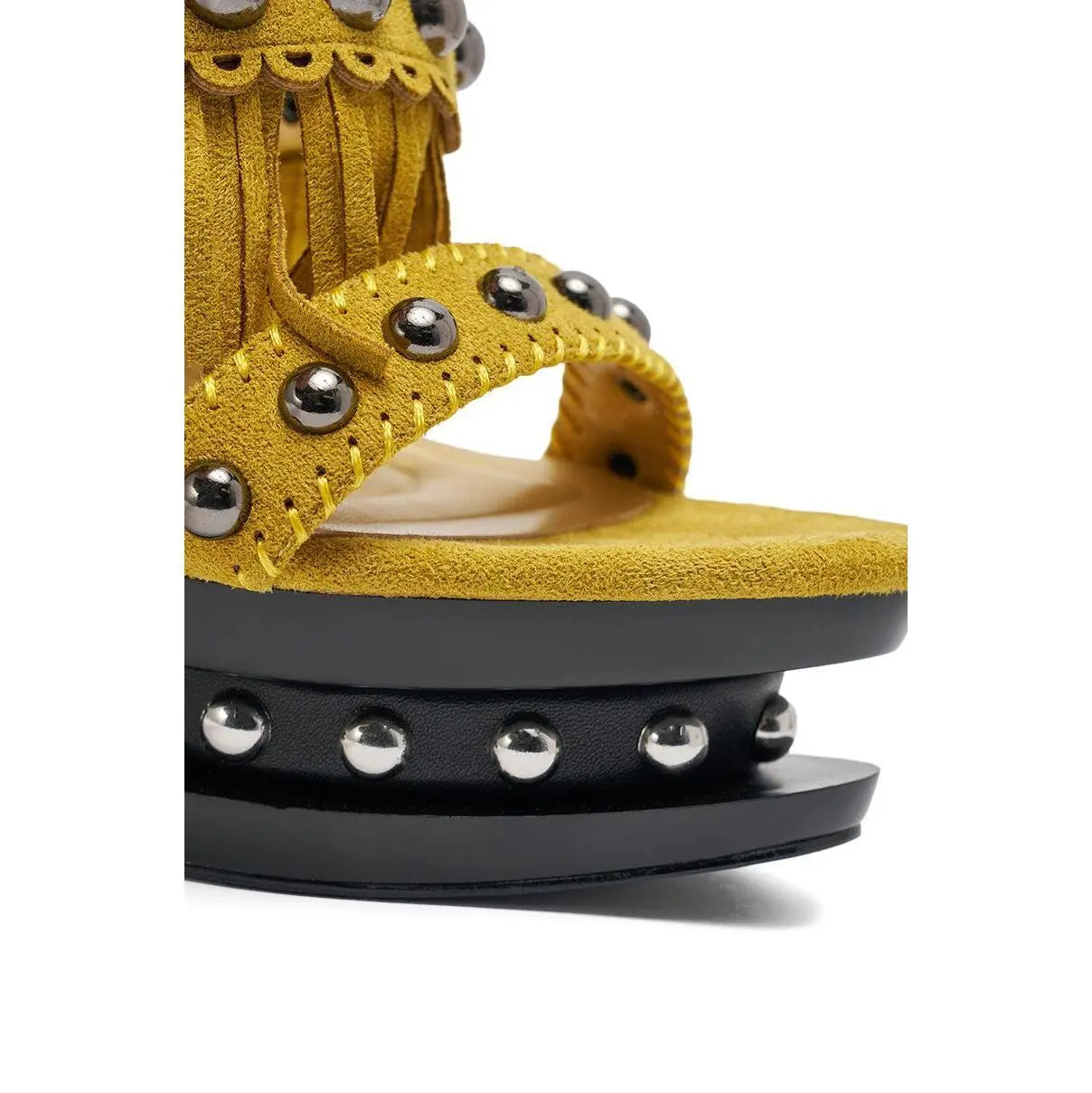 AKIRA GOLD MAROVA MUSTARD NOVELTY PLATFORM FRINGE EMBELLISHED SANDAL
