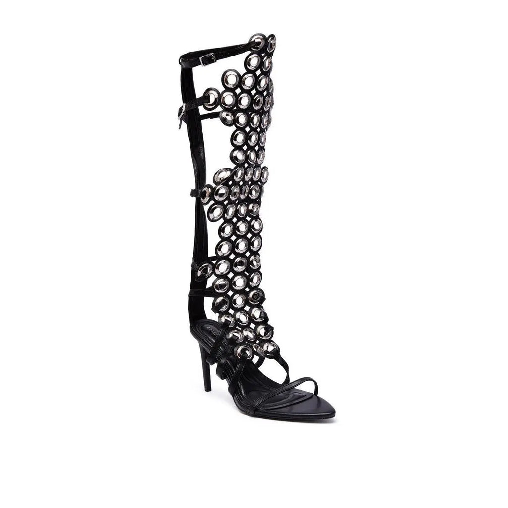 AZALEA WANG ELLINOR BLACK GROMMET DETAIL GLADIATOR SANDAL