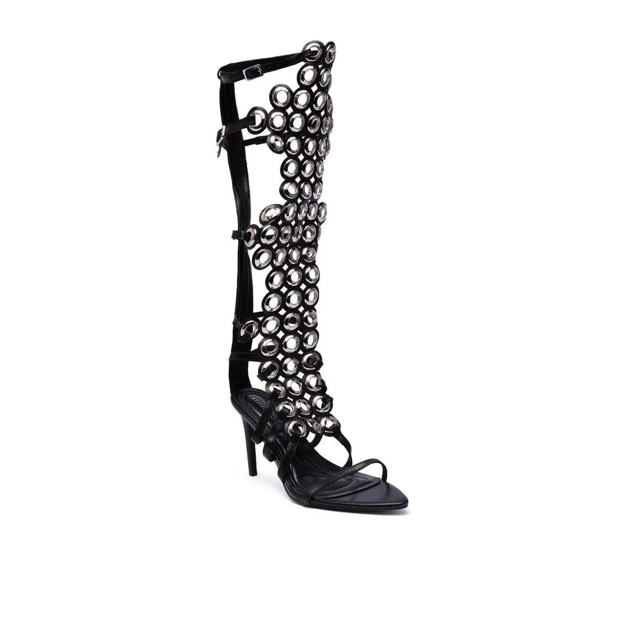 AZALEA WANG ELLINOR BLACK GROMMET DETAIL GLADIATOR SANDAL