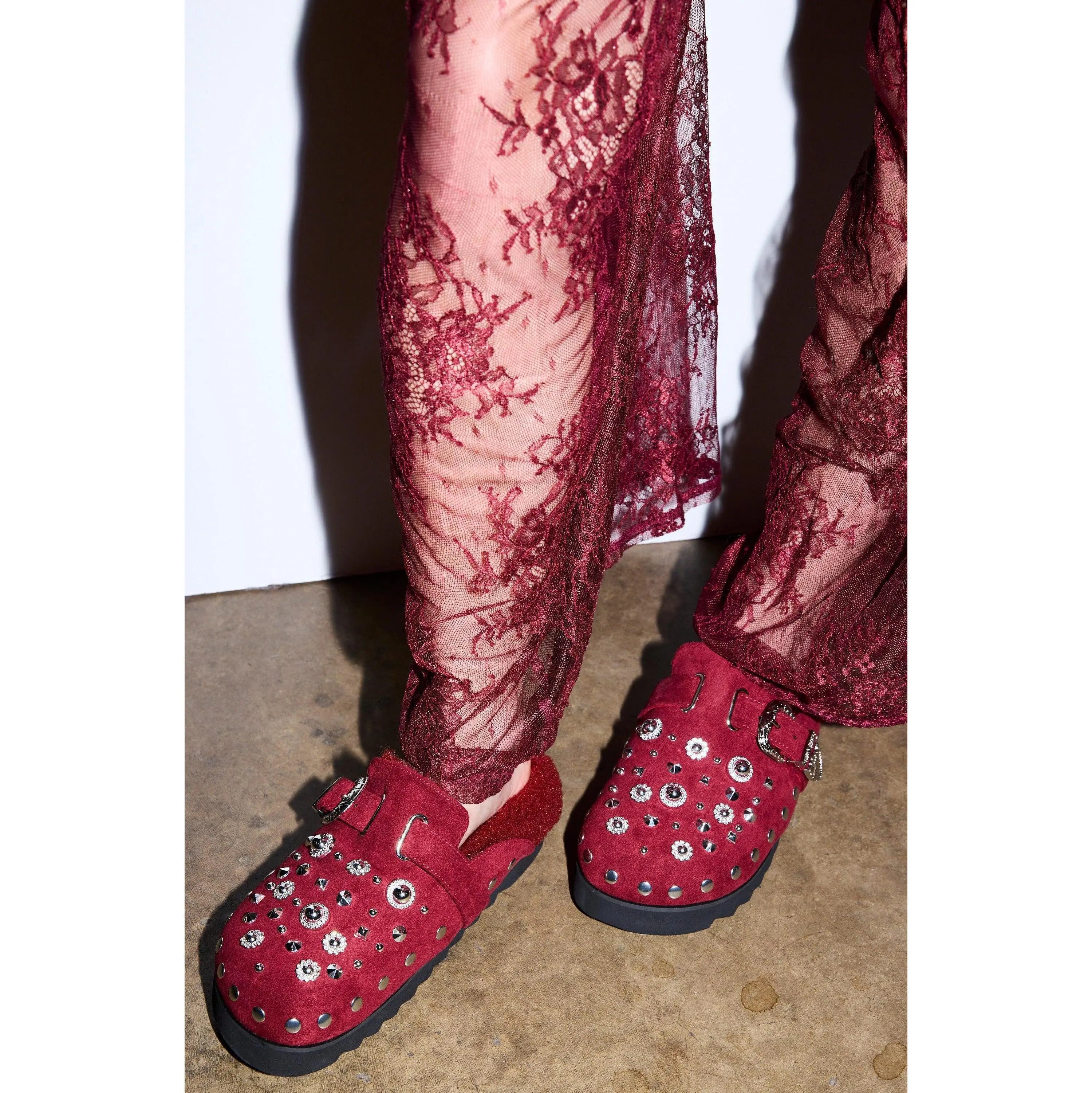 AZALEA WANG CHATTER BURGUNDY FUR SLIP on CLOG