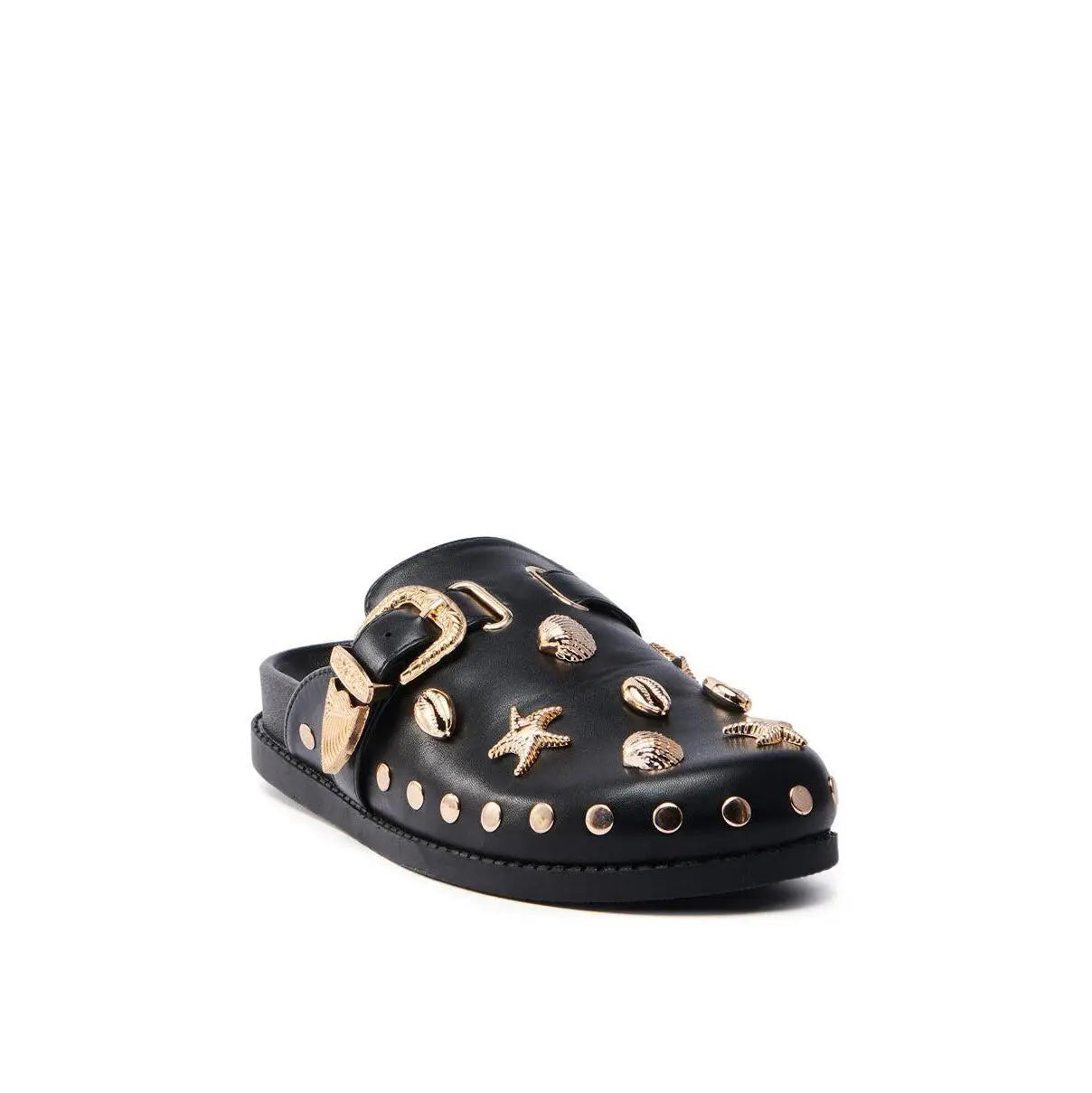 AZALEA WANG BRINY BLACK SEA SHELL EMBELLISHED CLOG