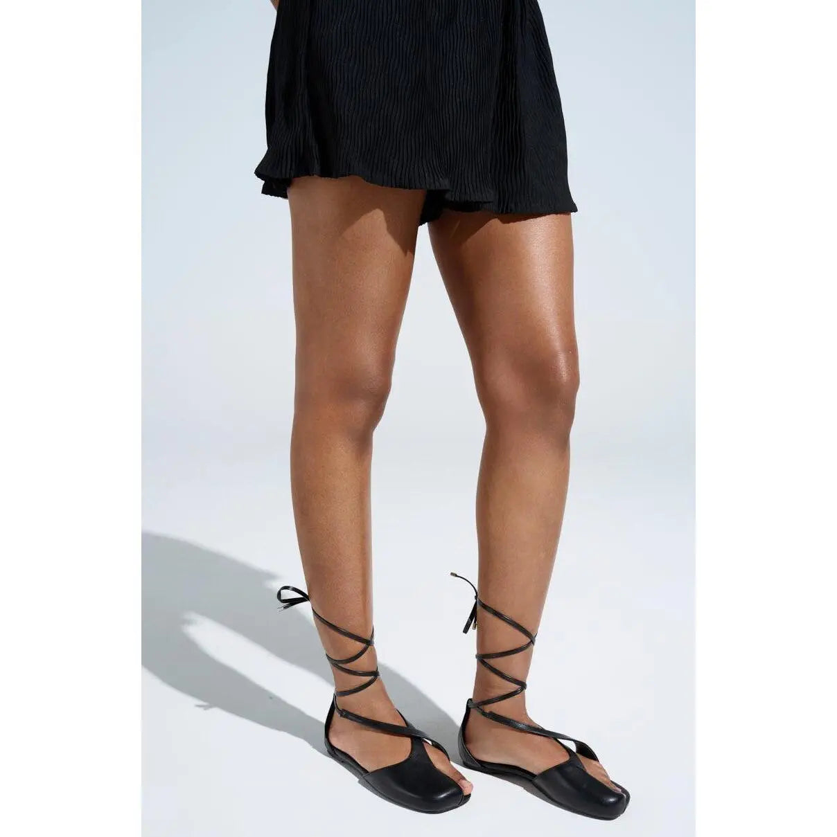 AKIRA AULORA BLACK FLAT SANDAL with PEEP TOE