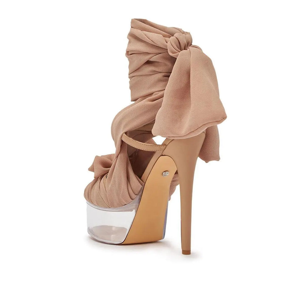 AKIRA GOLD BEAUDEN TAN PLATFORM TIE SANDAL