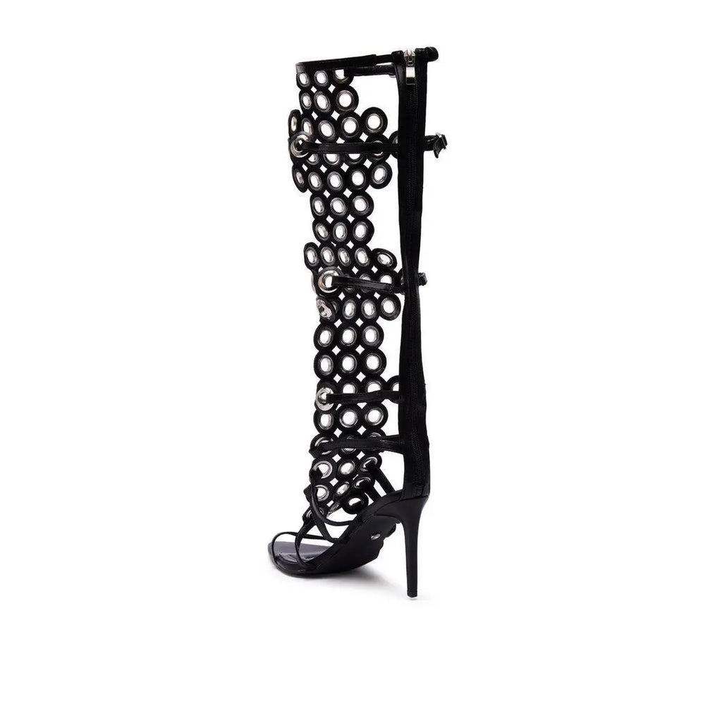 AZALEA WANG ELLINOR BLACK GROMMET DETAIL GLADIATOR SANDAL
