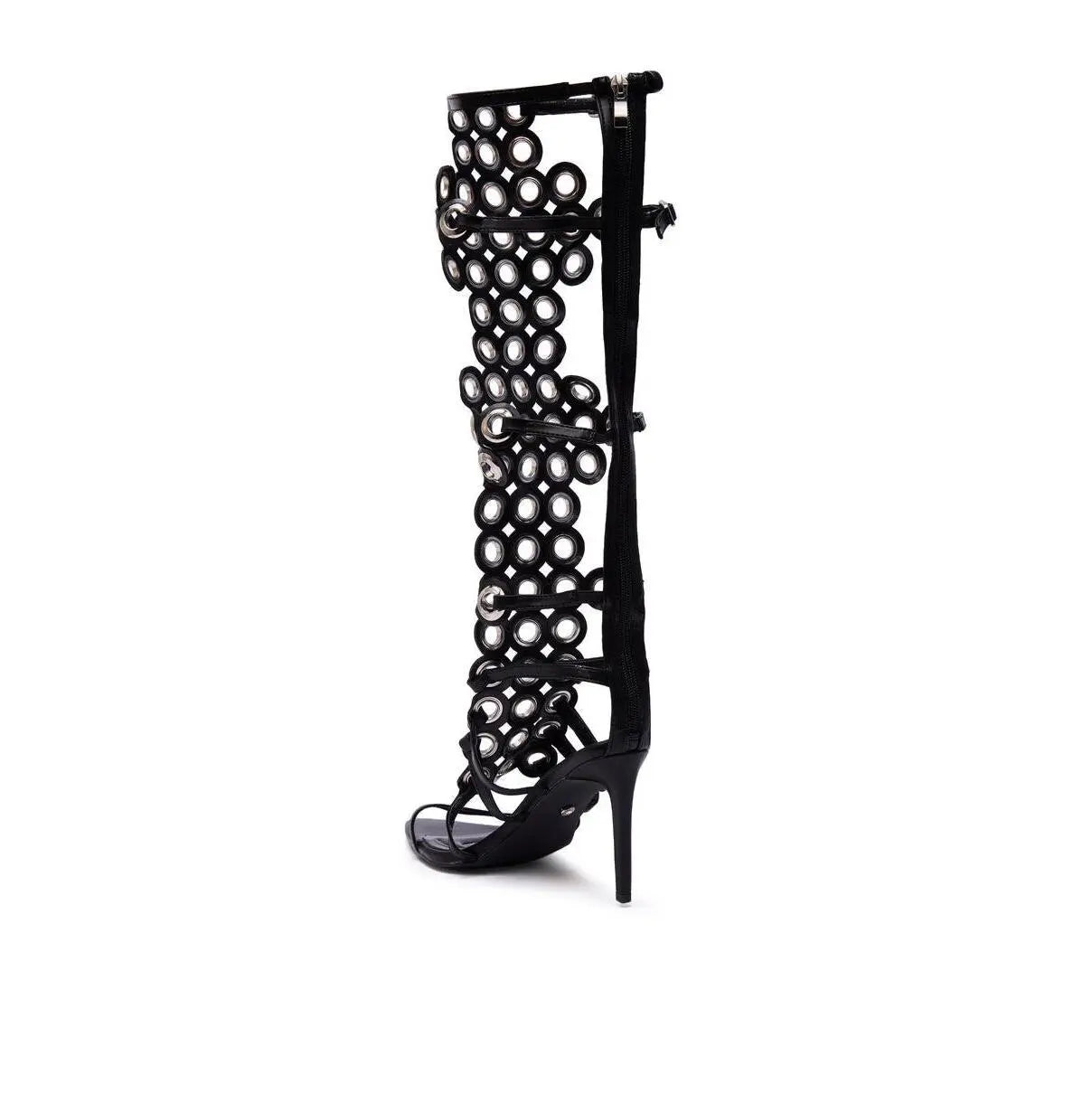 AZALEA WANG ELLINOR BLACK GROMMET DETAIL GLADIATOR SANDAL