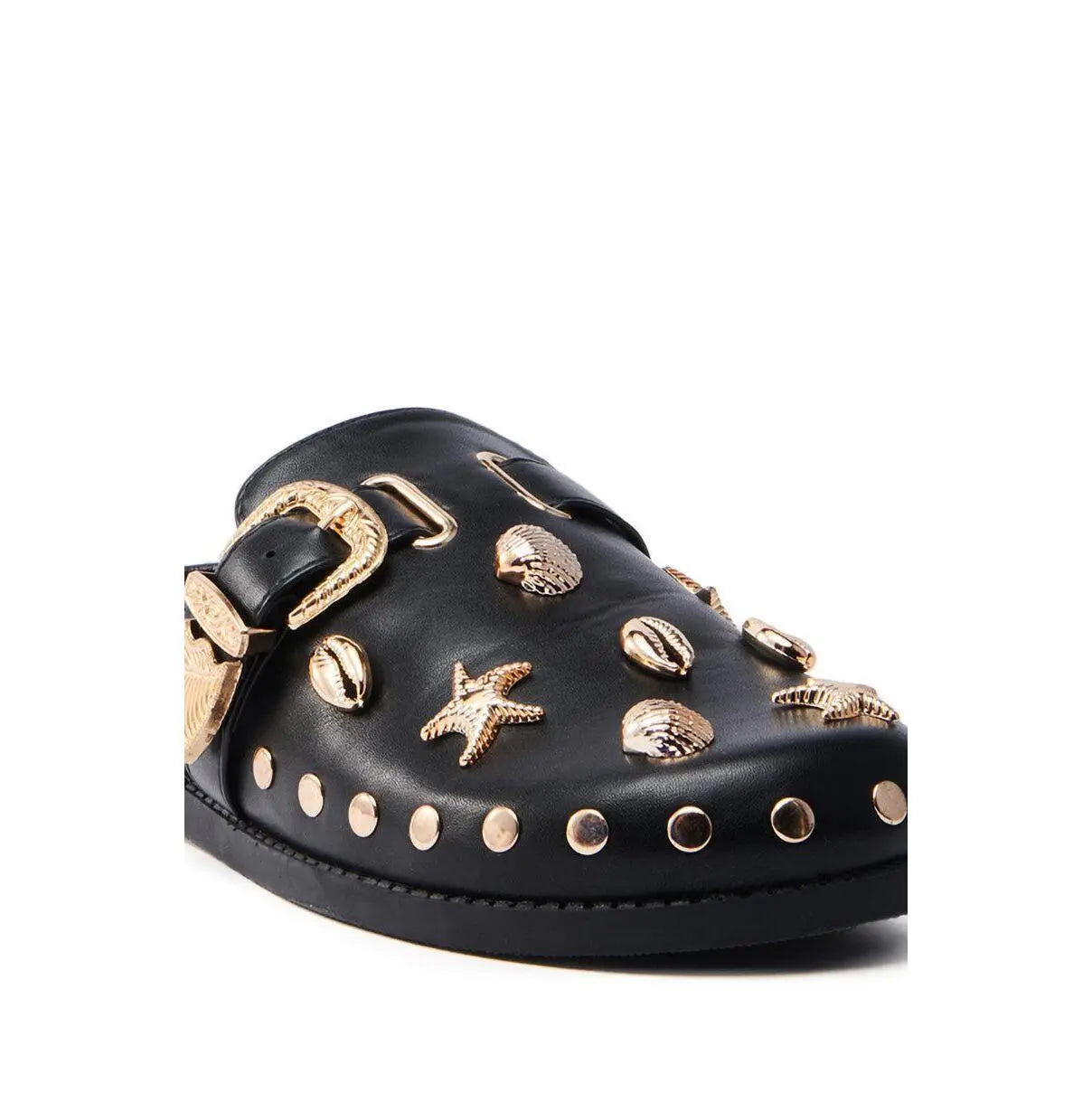 AZALEA WANG BRINY BLACK SEA SHELL EMBELLISHED CLOG