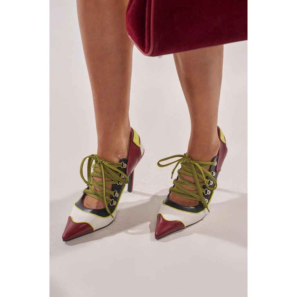 AZALEA WANG BLITZ MULTI COLOR LACE up STILETTO PUMP