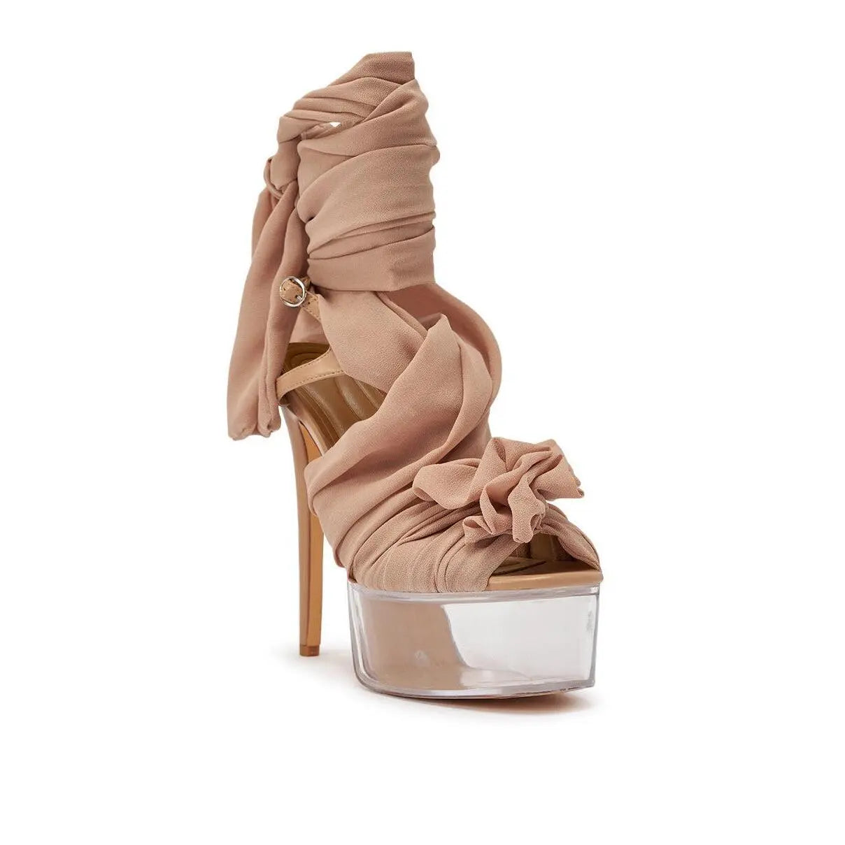 AKIRA GOLD BEAUDEN TAN PLATFORM TIE SANDAL