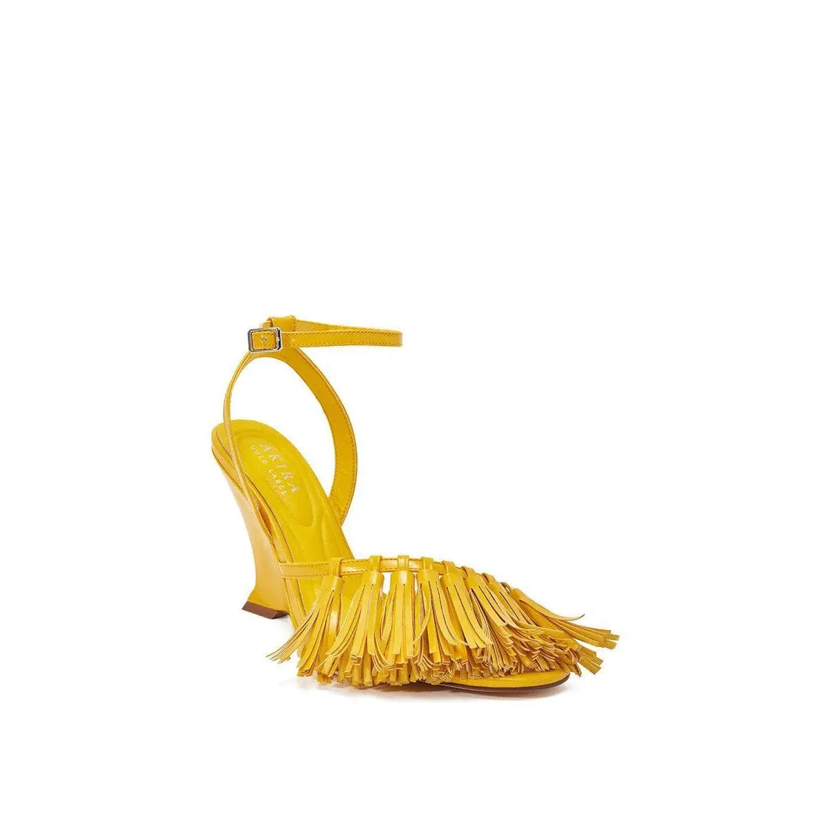 AZALEA WANG PHRIXOS YELLOW WEDGE FRINGE PU SANDAL