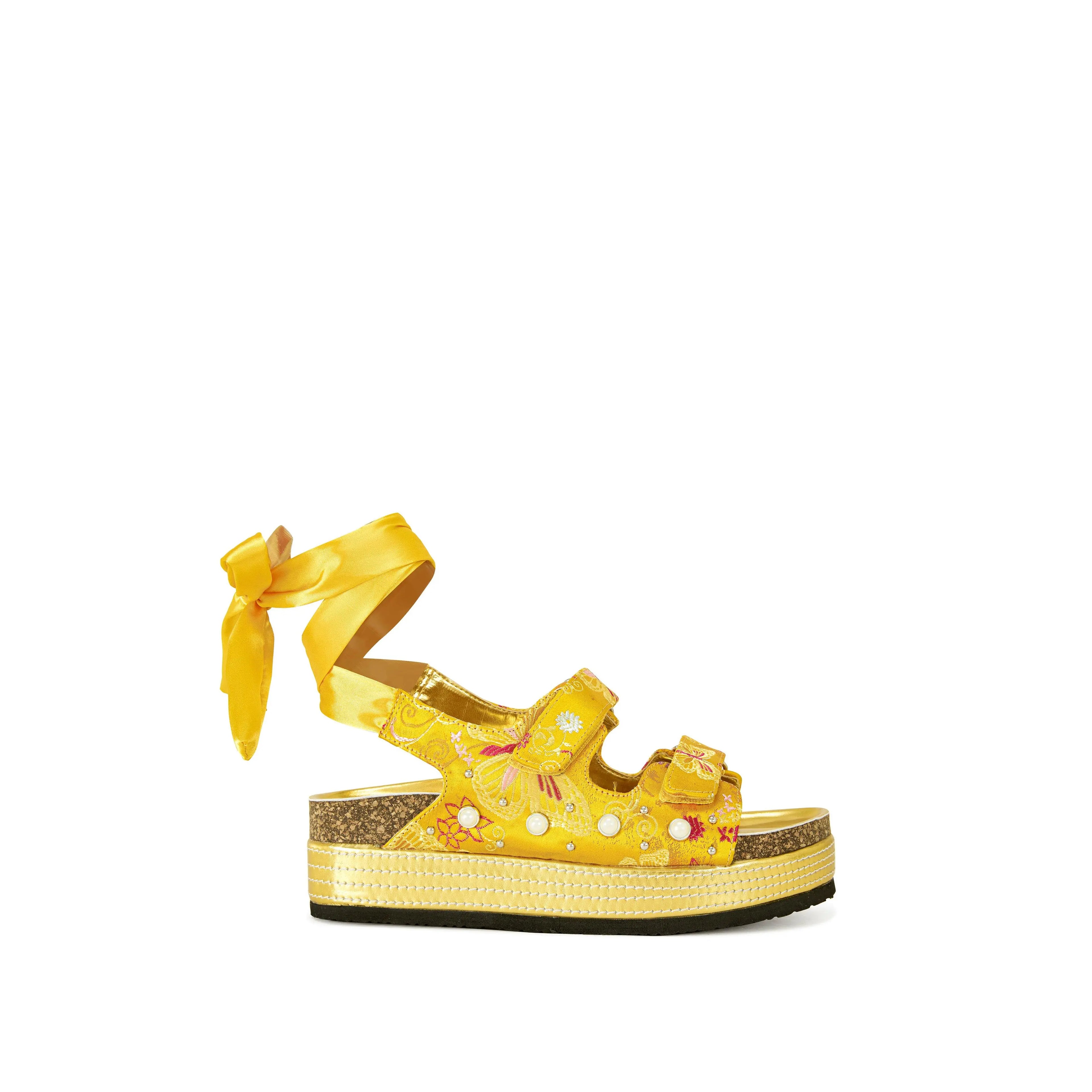 MACKLEY-YELLOW TIE up FLATFORM SANDAL