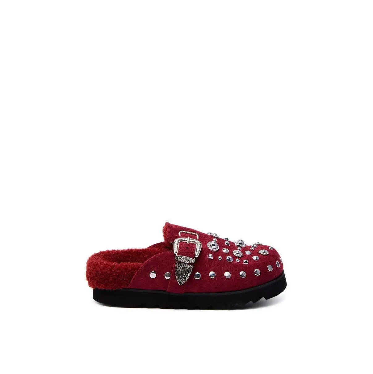 AZALEA WANG CHATTER BURGUNDY FUR SLIP on CLOG