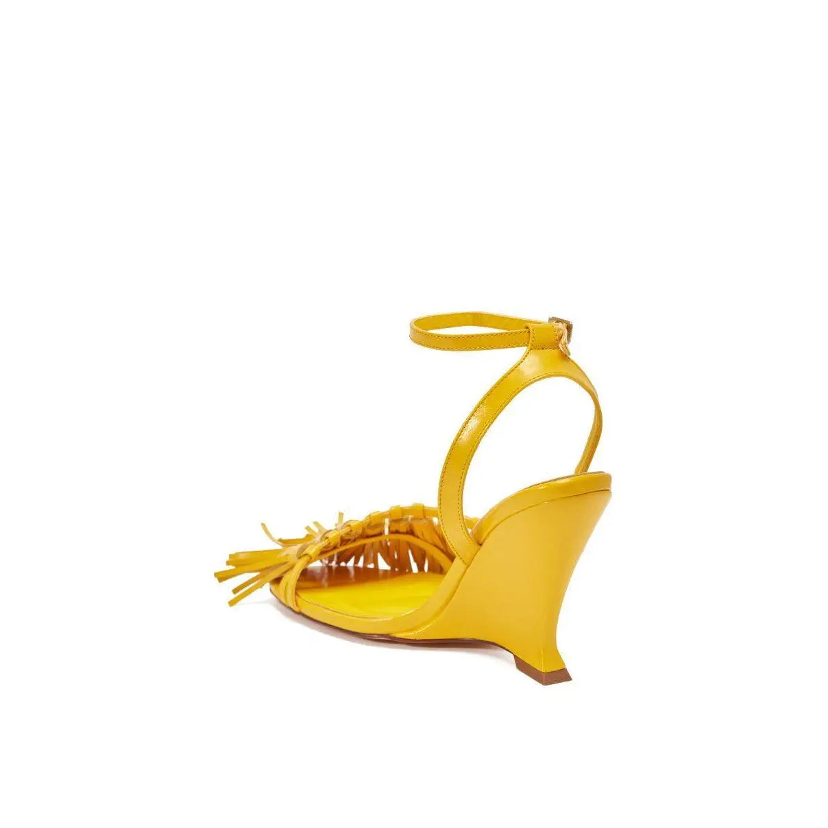 AZALEA WANG PHRIXOS YELLOW WEDGE FRINGE PU SANDAL