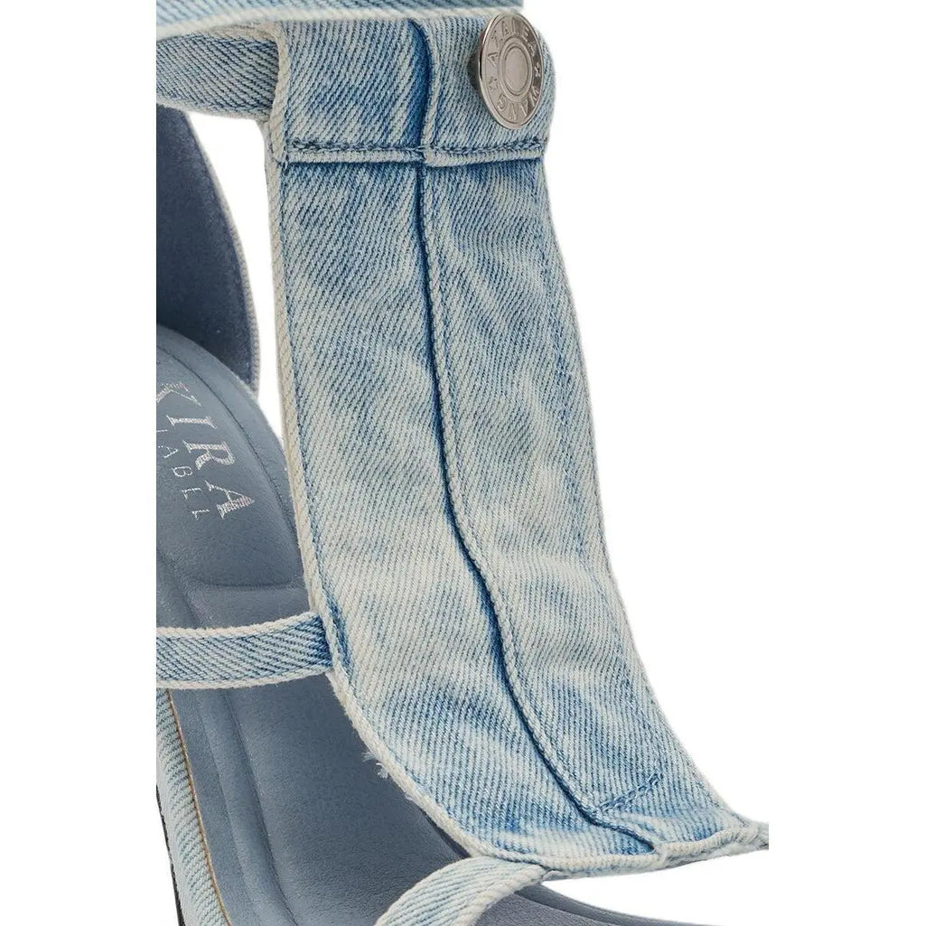 AKIRA GOLD NORMA JEAN DENIM STRAPPY STILETTO SANDAL
